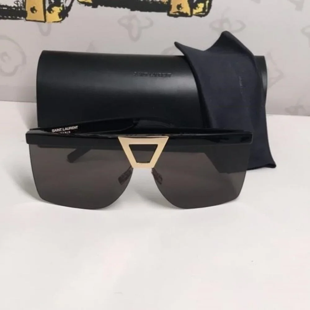 New Authentic Saint Laurent SL 537 Palace 001 – Black & Gold Shield Sunglasses - Picture 3 of 15